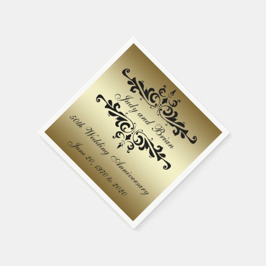 Gouden Zwart 50ste bruiloft Jubileum Papieren serv Servetten (Hoek)