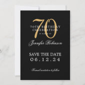 Gouden Zwart 70e Verjaardag Save the Date Kaart (Voorkant)