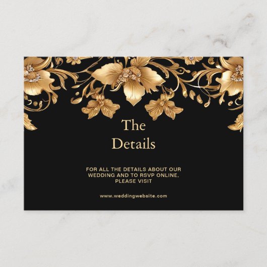 Gouden Zwart  Bloemdetail Kaart (Voorkant)