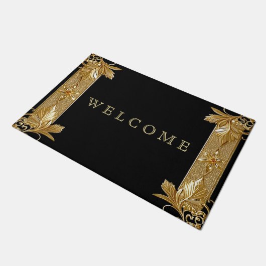 Gouden Zwart  Bloemen Deurmat (Schuin)