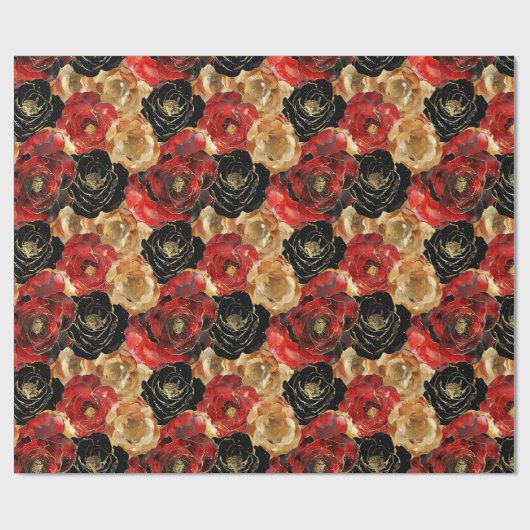 Gouden Zwart Bloemig Feest Bruiloft  Cadeaupapier (Vlak)