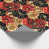 Gouden Zwart Bloemig Feest Bruiloft  Cadeaupapier (Hoek)