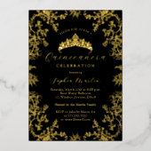 Gouden Zwart Elegante  Quinceanera Folie Uitnodiging (Voorkant)