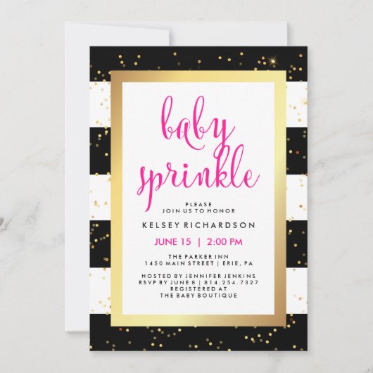 Gouden zwart en witte strepen Baby Sprinkle | Roze Kaart (Voorkant)