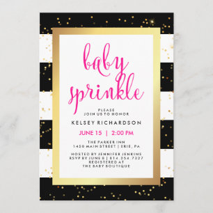 Gouden zwart en witte strepen Baby Sprinkle Roze Kaart