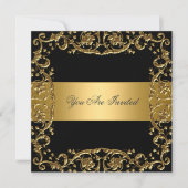 Gouden Zwart Feest Uitnodiging Bloem Frame (Voorkant)