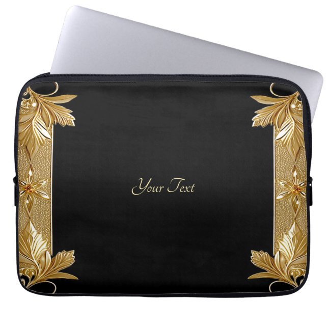 Gouden Zwart  Floral Laptop Mouw Laptop Sleeve (Voorkant)