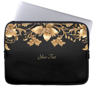 Gouden Zwart Floral Laptop Mouw Sleeve