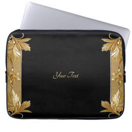Gouden Zwart  Floral Laptop Mouw Sleeve