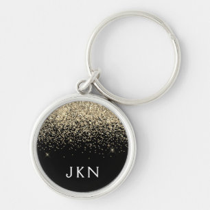 Gouden Zwart Glitter Meisjesachtige Monogram Begin Sleutelhanger