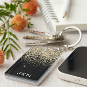 Gouden Zwart Glitter Meisjesachtige Monogram Initi Sleutelhanger (Voorkant Rechts)