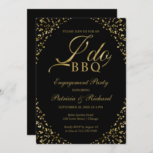 Gouden Zwart I DO BBQ Verloving Feest Uitnodiging (Voorkant / Achterkant)