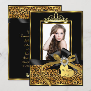 Gouden Zwart Luipaard Print & Boog Foto Quinceaner Kaart