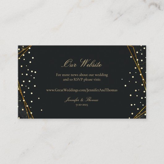 Gouden Zwart Marmer Bruiloft Website Informatiekaartje (Voorkant)