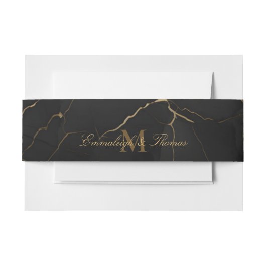 Gouden Zwart Marmeren Bruiloft Uitnodigingen Wikkel (Voorkant Voorbeeld)