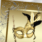 Gouden Zwart Maskerade Feest Kaart