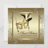 Gouden Zwart Maskerade Feest Kaart (Voorkant)