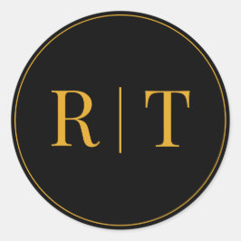 Gouden Zwart Monogram Bruiloft Ronde Sticker