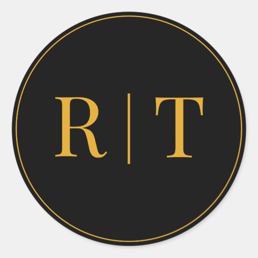 Gouden Zwart Monogram Bruiloft Ronde Sticker (Voorkant)
