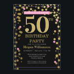 Gouden Zwart Roze Verrassing 50e Verjaardag Kaart<br><div class="desc">Laten we dit feest beginnen! Vier groot met deze gouden,  zwarte en roze uitnodiging!</div>