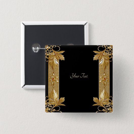 Gouden Zwart Sierlijk Bloemknop Vierkante Button 5,1 Cm (Voorkant /achterkant)