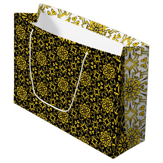 Gouden zwart-wit arabesk tas groot cadeauzakje (Voorkant Gekanteld)