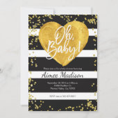 Gouden zwart wit gestreepte baby shower uitnodigin kaart (Voorkant)