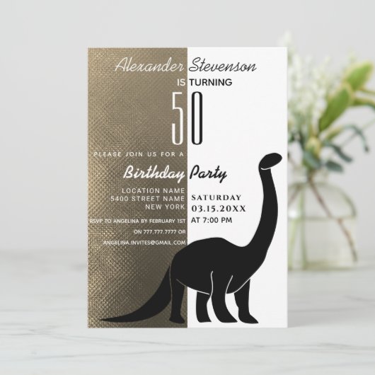 Gouden zwart-witte dinosaurus 50ste verjaardagsfee kaart (Staand voorkant)