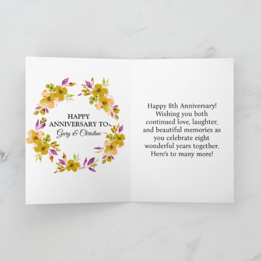 Gouden Zwarte 8e Jubilea Kaart met Rings Hearts (Binnen)