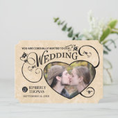 Gouden & Zwarte Aangepaste Foto Hart Trouwkaart Ui Kaart (Staand voorkant)