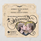 Gouden & Zwarte Aangepaste Foto Hart Trouwkaart Ui Kaart (Voorkant / Achterkant)