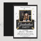 Gouden Zwarte Afstudeerfeest Uitnodiging (Voorkant / Achterkant)