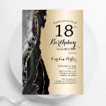 Gouden zwarte agaat 18e verjaardag kaart<br><div class="desc">Zwart en goud agaat 18e verjaardag feestuitnodiging. Elegant modern ontwerp met rotssteen agaat marmeren geode achtergrond,  faux glitter goud en typografie script lettertype. Trendy uitnodigingskaart perfect voor een stijlvol vrouwenfeest. Gedrukte Zazzle-uitnodigingen of direct download digitale afdrukbare sjabloon.</div>
