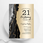 Gouden Zwarte Agaat 21e verjaardag Kaart<br><div class="desc">Zwart en goud agaat 21e verjaardagsfeestuitnodiging. Elegant modern ontwerp met rotssteen marmeren geode achtergrond,  faux glitter goud en typografie script lettertype. Trendy uitnodigingskaart perfect voor een stijlvol vrouwenfeest. Gedrukte Zazzle-uitnodigingen of direct download digitale afdrukbare sjabloon.</div>