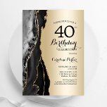 Gouden Zwarte Agaat 40ste verjaardag Kaart<br><div class="desc">Zwart en goud agaat 40e verjaardag feestuitnodiging. Elegant modern ontwerp met rotssteen marmeren geode achtergrond,  faux glitter goud en typografie script lettertype. Trendy uitnodigingskaart perfect voor een stijlvol vrouwenfeest. Gedrukte Zazzle-uitnodigingen of direct download digitale afdrukbare sjabloon.</div>