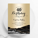 Gouden Zwarte Agaat 40ste verjaardag Kaart<br><div class="desc">Zwart en goud agaat 40e verjaardag feestuitnodiging. Elegant modern ontwerp met rotssteen marmeren geode achtergrond,  faux glitter goud en typografie script lettertype. Trendy uitnodigingskaart perfect voor een stijlvol vrouwenfeest. Gedrukte Zazzle-uitnodigingen of direct download digitale afdrukbare sjabloon.</div>