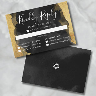 Gouden Zwarte Aquarel Mitzvah Uitnodigingskaart RS RSVP Kaartje