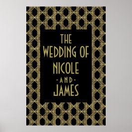 Gouden Zwarte Art Deco Diamanten Retro Trouwteken Poster