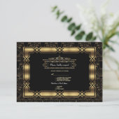 Gouden Zwarte Art Deco Gatsby 20s Stijl Trouwen RS RSVP Kaartje (Staand voorkant)