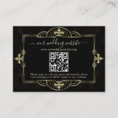 Gouden Zwarte Art Deco QR Code Huwelijk Informatiekaartje (Voorkant)