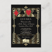 Gouden Zwarte Art Deco Roaring 20s bruiloft recept Informatiekaartje (Voorkant)