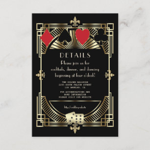 Gouden Zwarte Art Deco Roaring 20s bruiloft recept Informatiekaartje