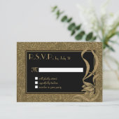 Gouden Zwarte Art Nouveau Elegante Unieke Huwelijk RSVP Kaartje (Staand voorkant)