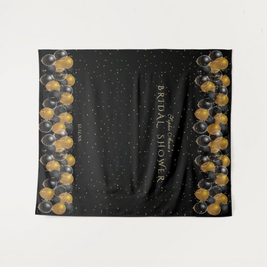 Gouden Zwarte Ballonnen Bruidsfeest Fotohokje Wandkleed (Voorkant (horizontaal))