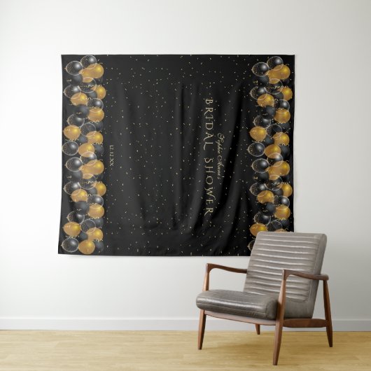 Gouden Zwarte Ballonnen Bruidsfeest Fotohokje Wandkleed (In Situ (horizontaal))