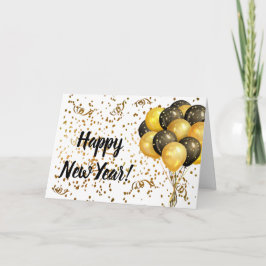 Gouden Zwarte Ballonnen Confetti Nieuwjaarstemplat Feestdagen Kaart