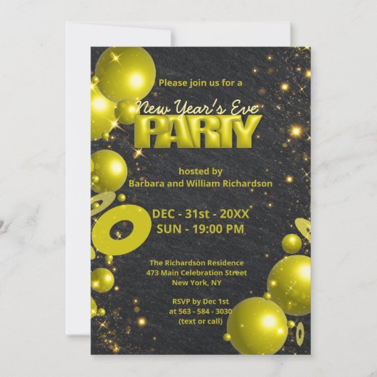 Gouden zwarte ballonnen Confetti oudejaarsavond fe Kaart (Voorkant)