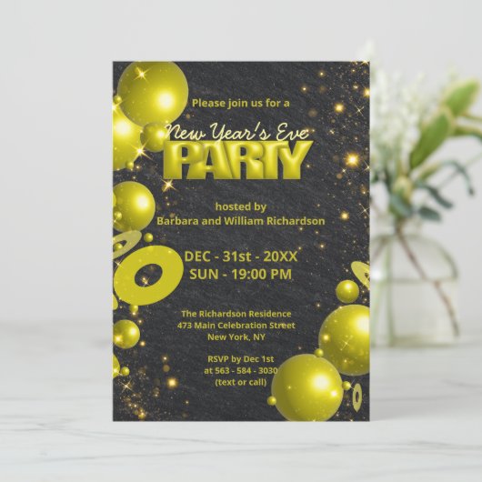 Gouden zwarte ballonnen Confetti oudejaarsavond fe Kaart (Staand voorkant)