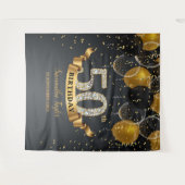 Gouden zwarte ballonnen diamant 50e verjaardagsfee wandkleed (Voorkant (horizontaal))