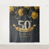 Gouden zwarte ballonnen diamant 50e verjaardagsfee wandkleed (Voorkant)